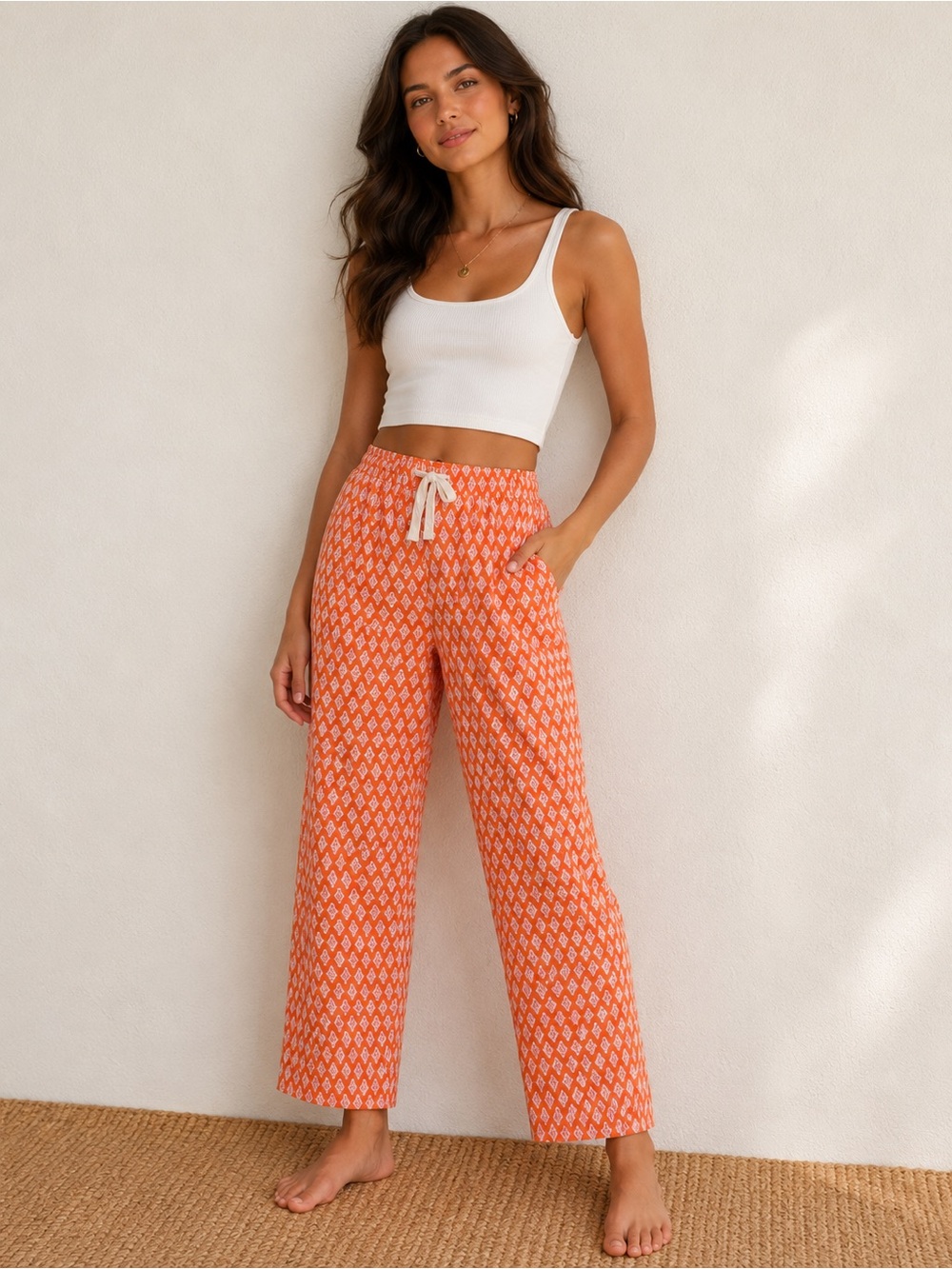 J. Crew Orange Printed Wide-Leg Capris